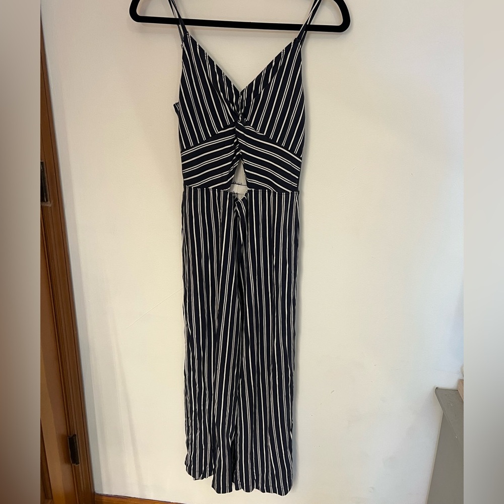 Hollister Navy and White Striped Jumpsuit